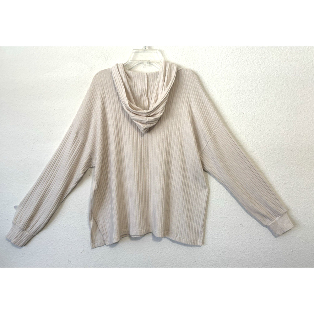 American Eagle Soft Hoodie Ribbed Knit Hoodie Beige Oversized Slouchy Pullover S - Picture 2 of 6